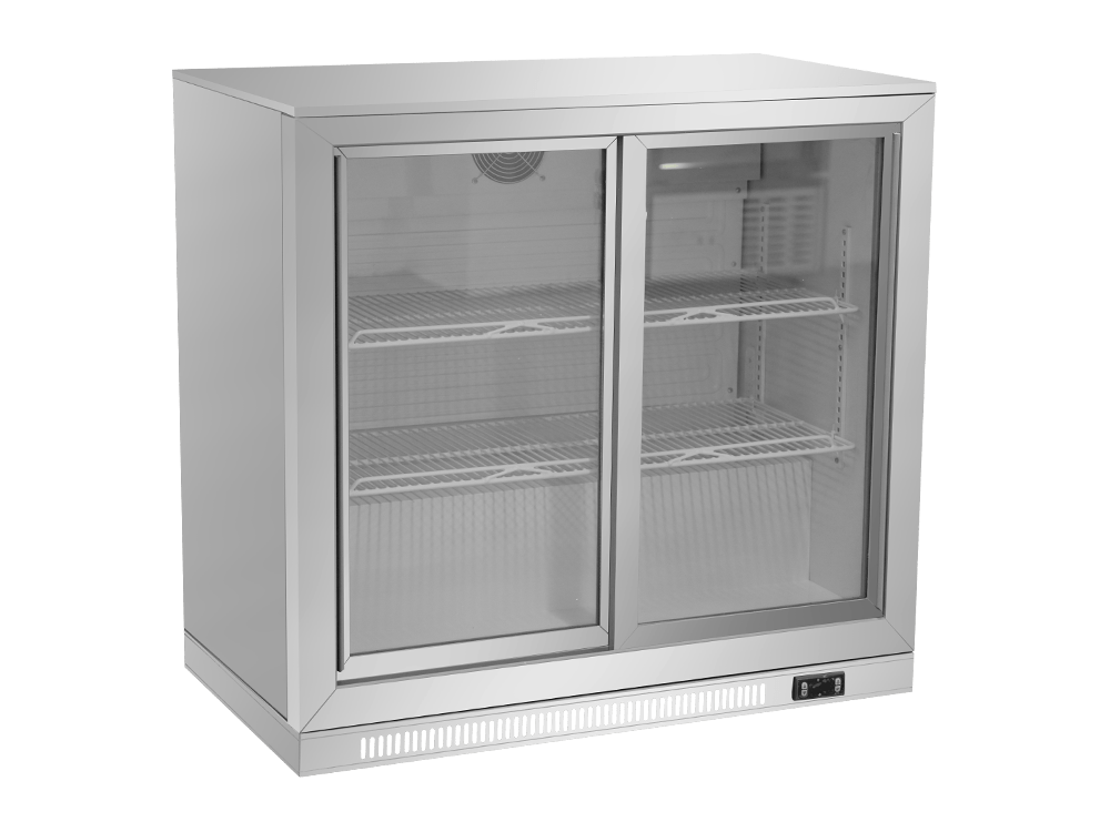Double Sliding Door Stainless Steel Back Bar Cooler