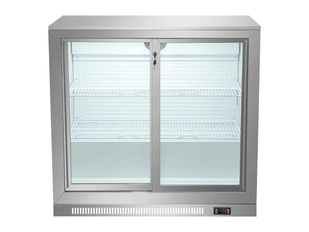 Double Sliding Door Stainless Steel Back Bar Cooler