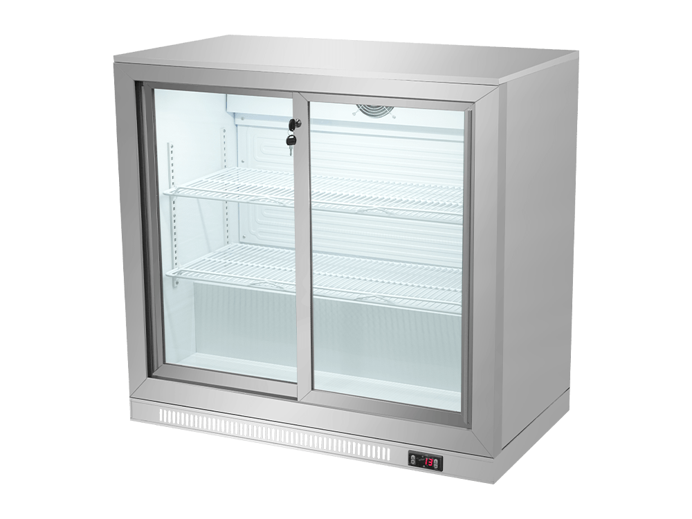 Double Sliding Door Stainless Steel Back Bar Cooler